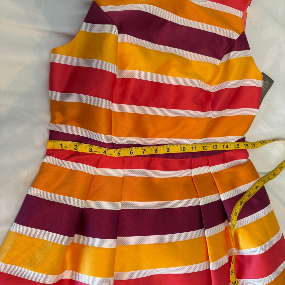 Evan Mendez For NY & Co Striped A-line Satin Dress Women’s 14 NWT Orange - Picture 6 of 7